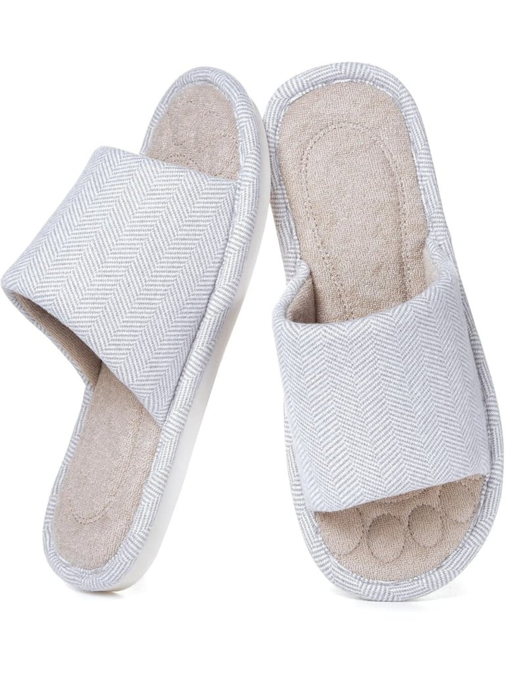 Men's Light Grey Open Toe House Slippers Breathable Slip-on Indoor Slippers